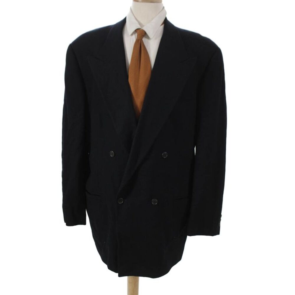 Emporio Armani Mens Wool Blazer Blue Button Solid Fall Size 56